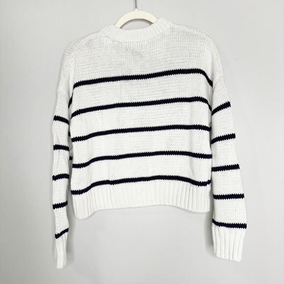 Jenni Kayne Chloe Striped Cropped Pullover Sweater Ivory Navy Cotton XXS - Picture 3 of 7